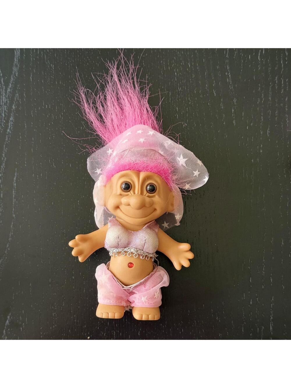Vintage Troll Doll with Pink Hair and Starry Outfit